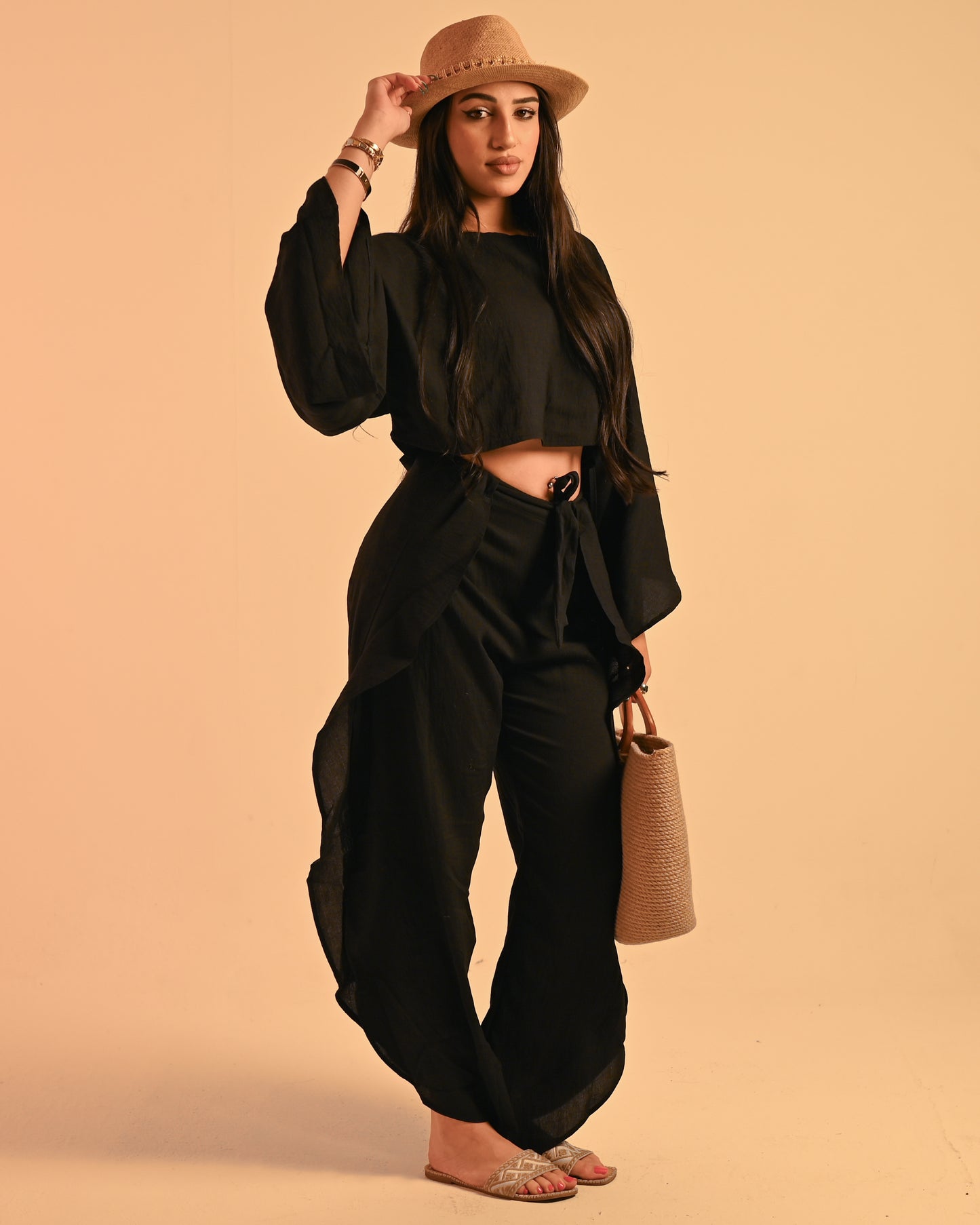 Black Linen Layered Adjustable Boho Set