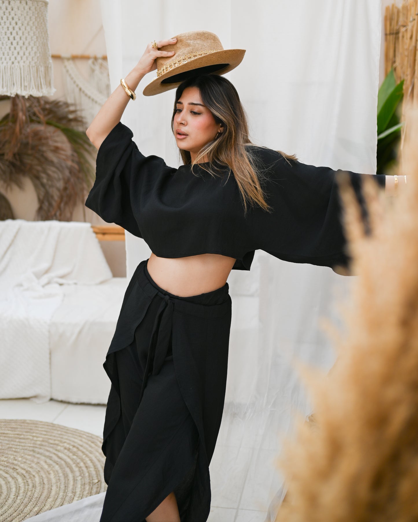 Black Linen Layered Adjustable Boho Set