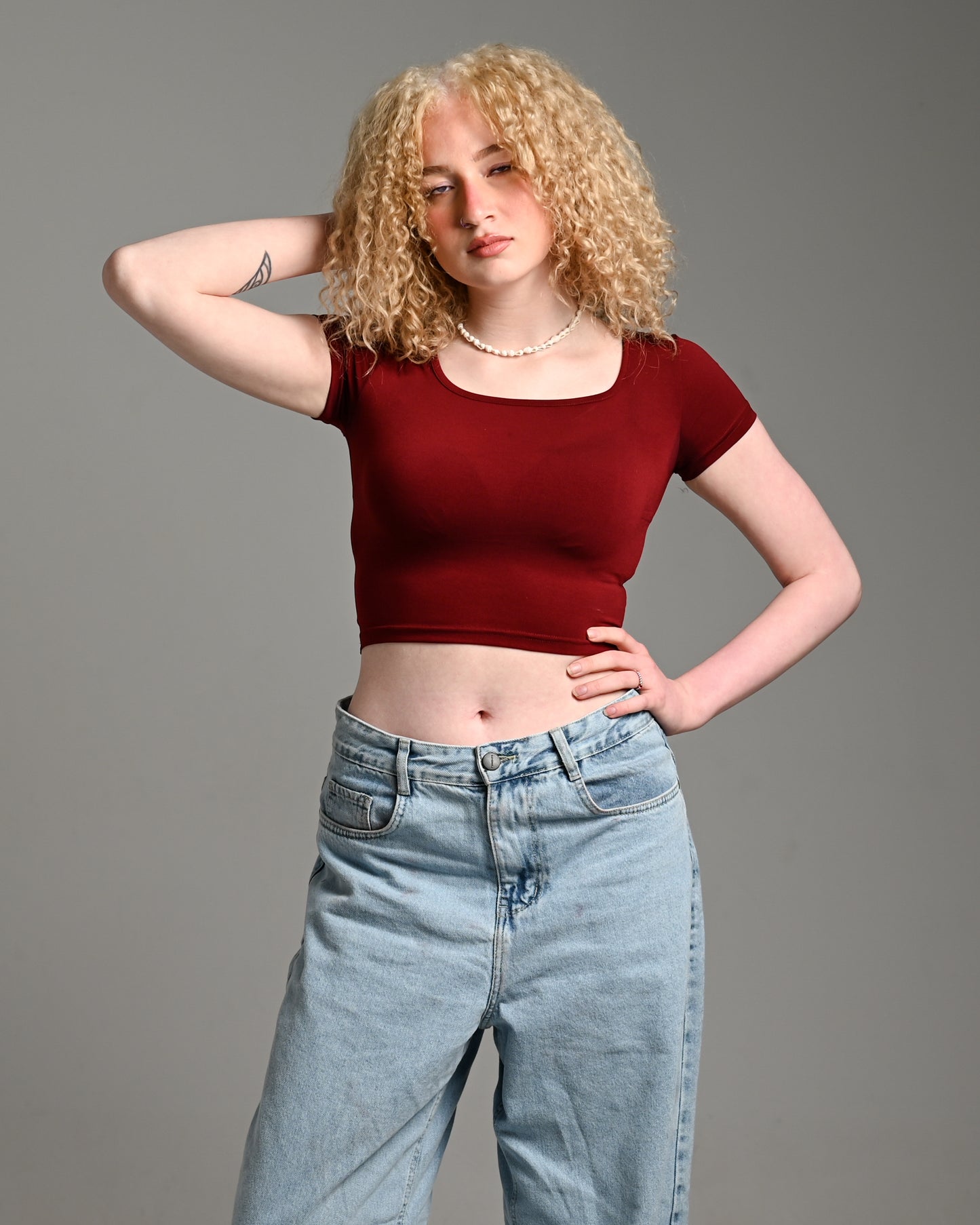 Burgundy Basic Short Sleeve Top