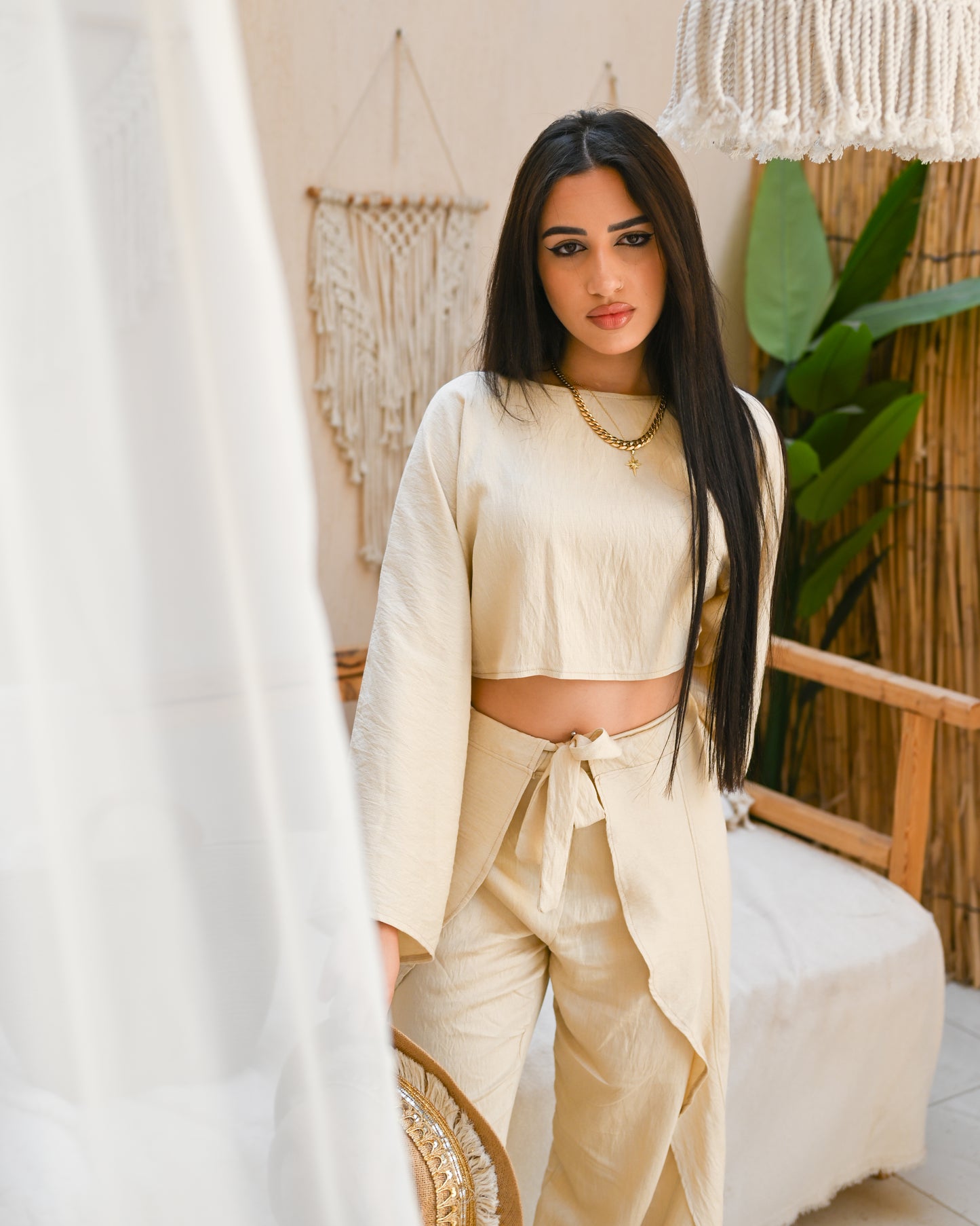 Beige Linen Layered Adjustable Boho Set