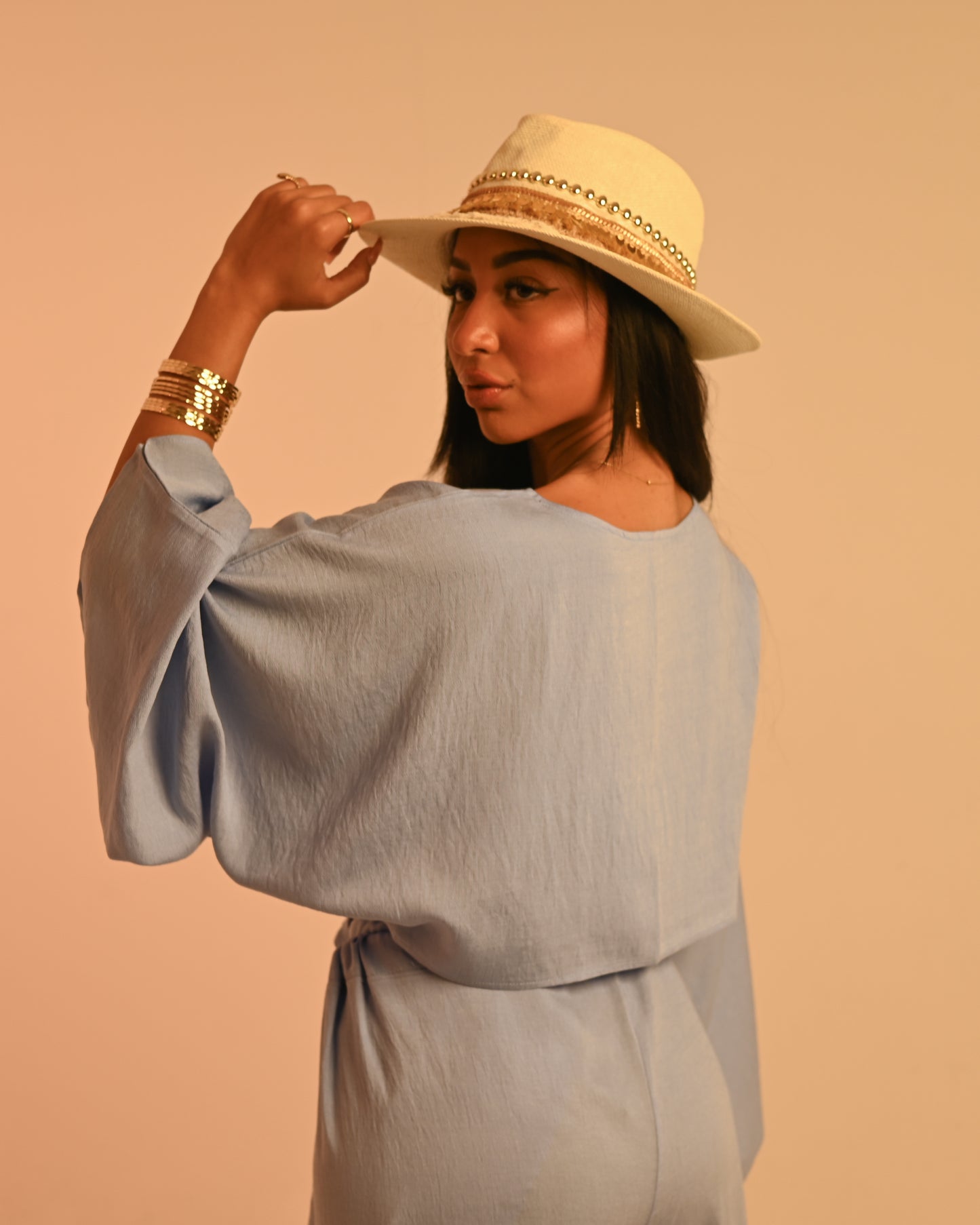 Babyblue Linen Layered Adjustable Boho Set