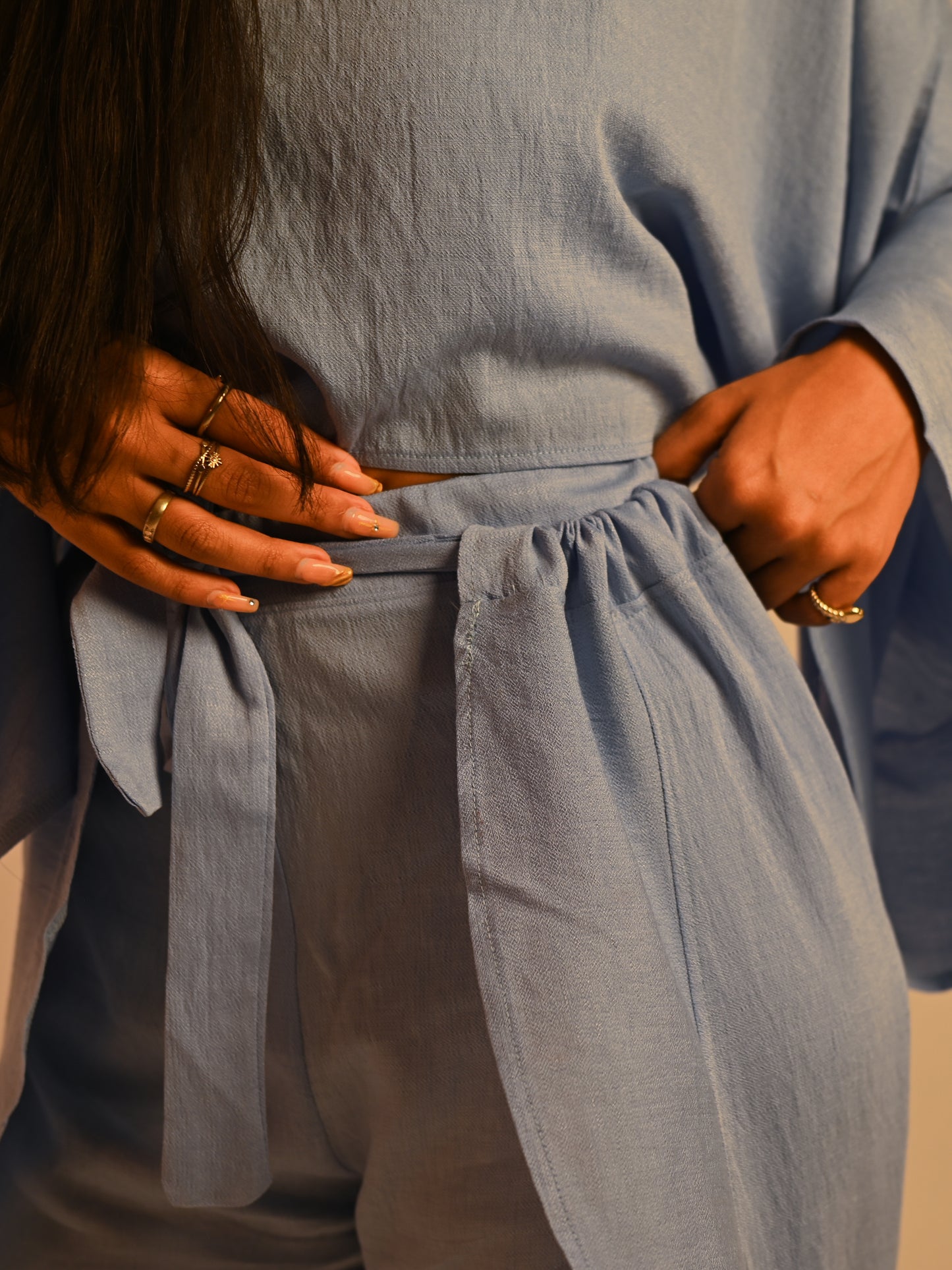 Babyblue Linen Layered Adjustable Boho Set