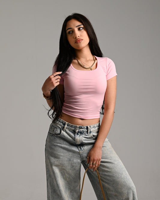 Pink Basic Short Sleeve Top