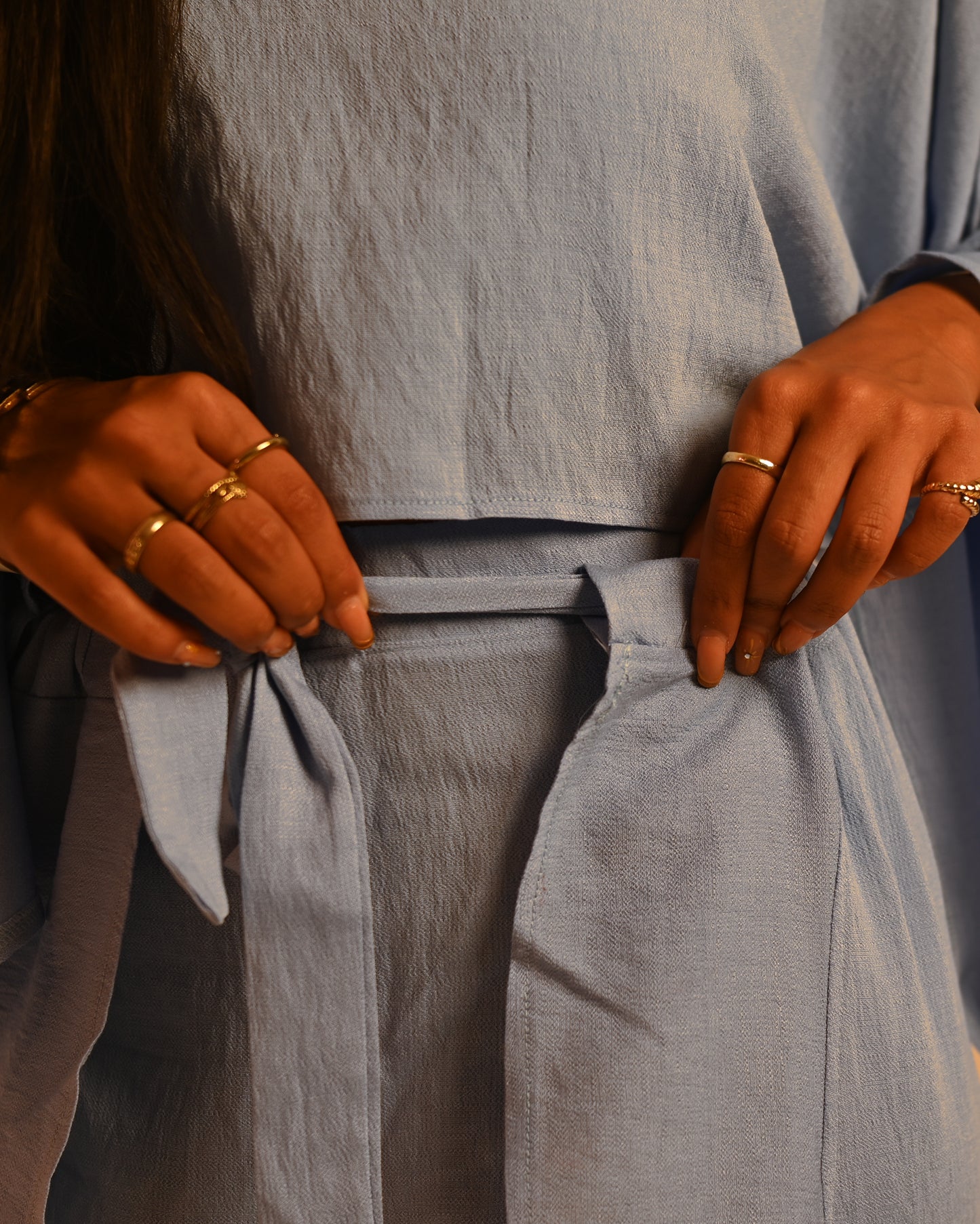 Babyblue Linen Layered Adjustable Boho Set