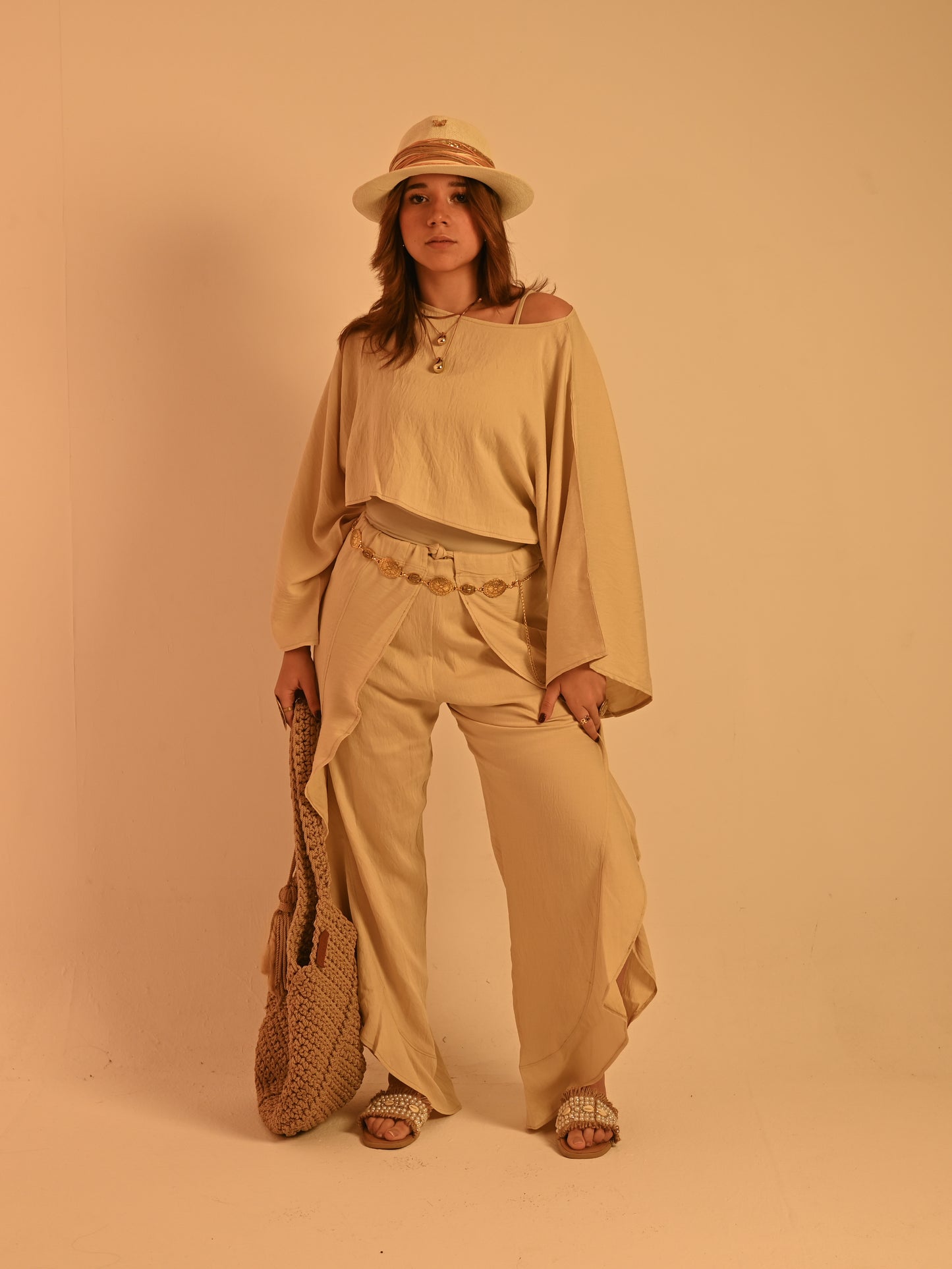 Beige Linen Layered Adjustable Boho Set
