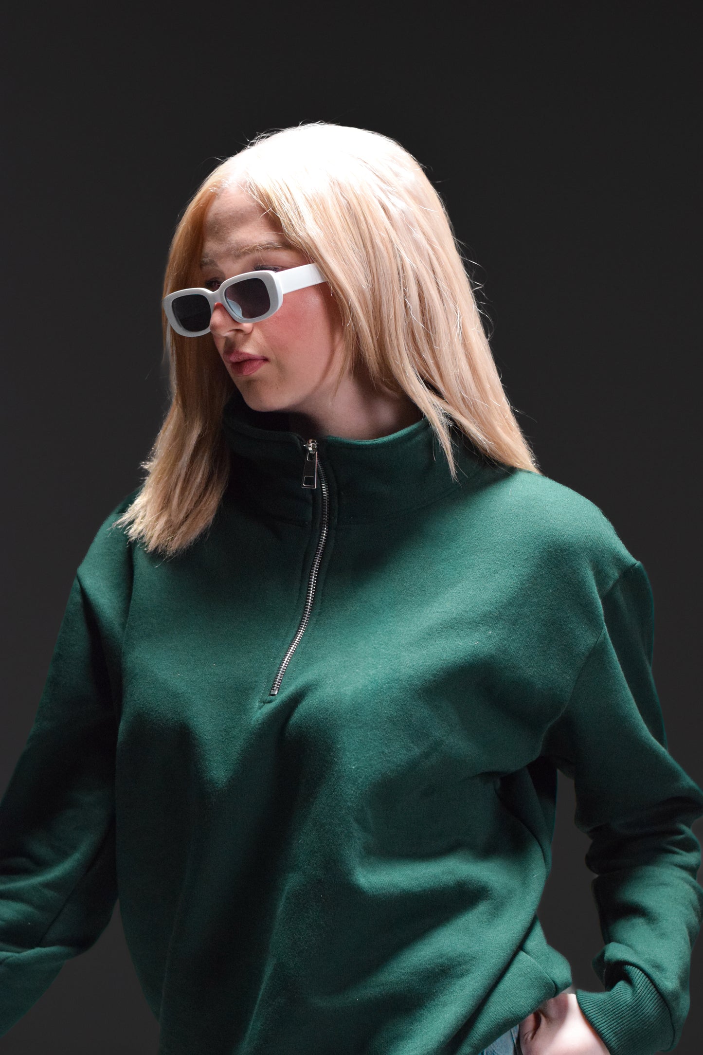 Dark green Normal-Fitted quarter zip