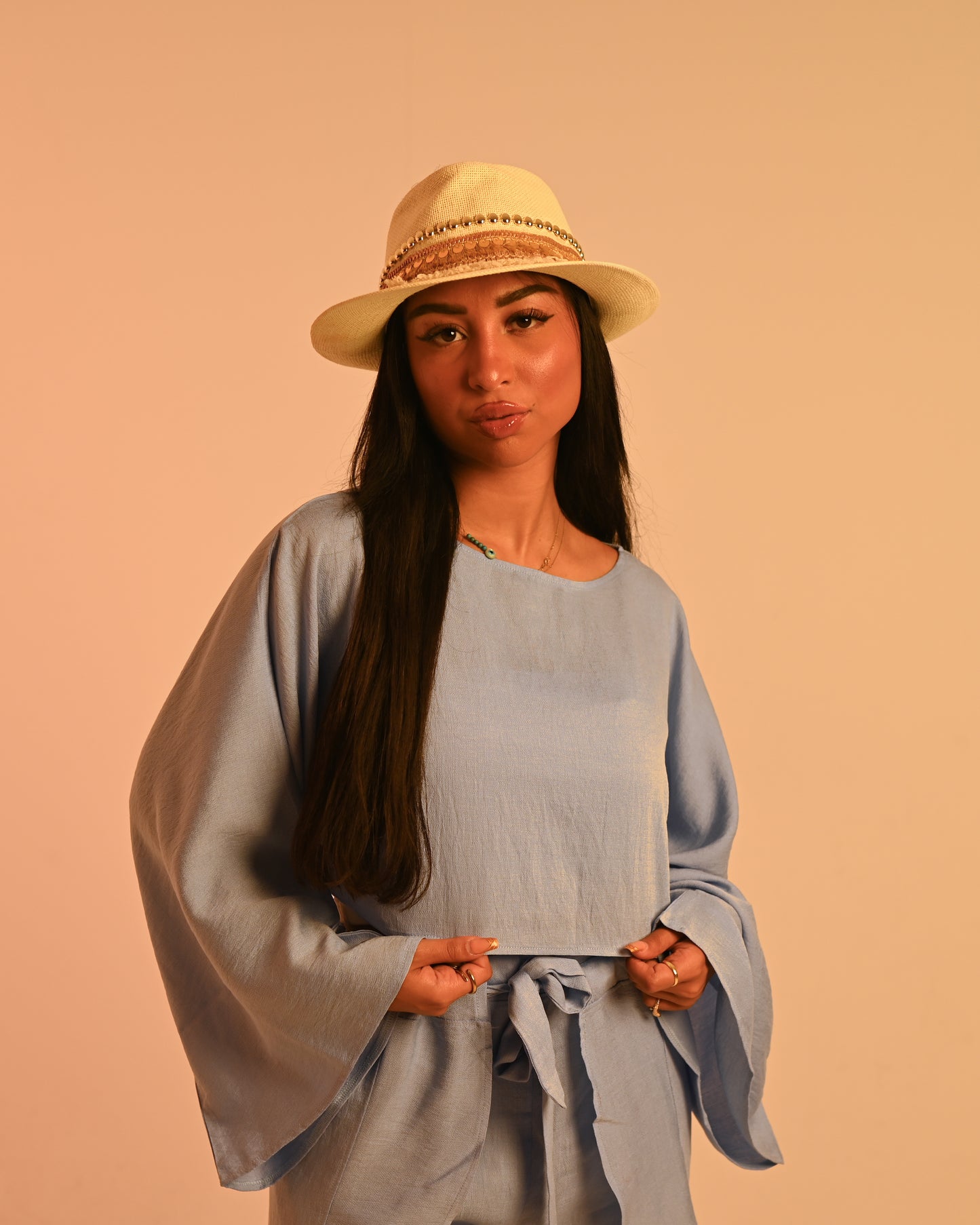 Babyblue Linen Layered Adjustable Boho Set