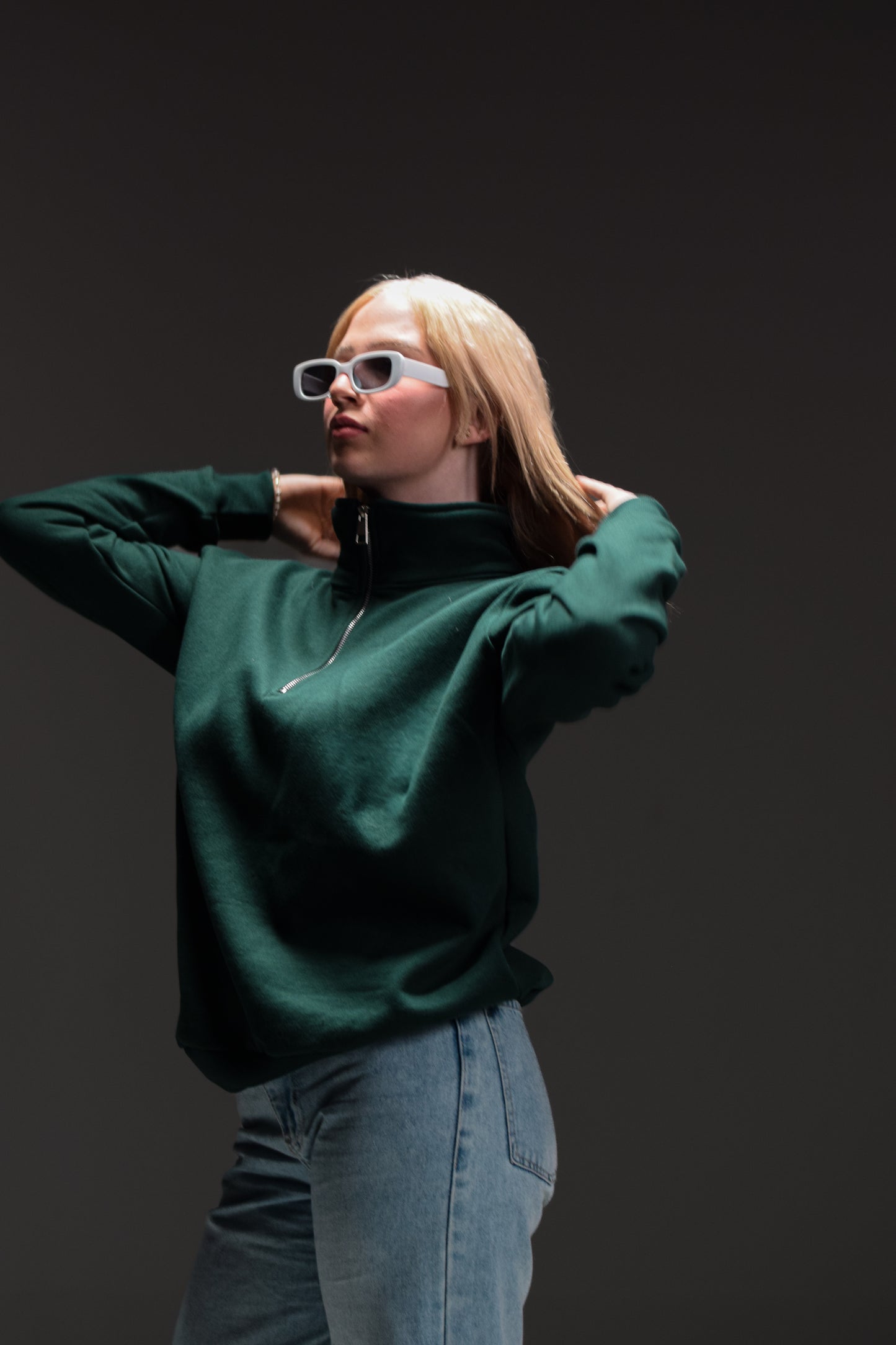 Dark green Normal-Fitted quarter zip