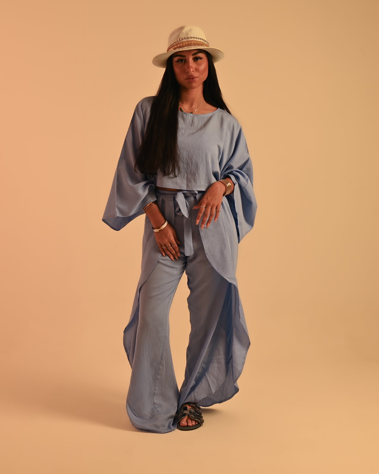 Babyblue Linen Layered Adjustable Boho Set